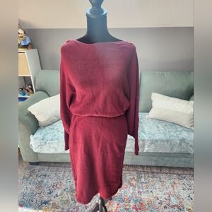 Shein Boat Neck Burgundy Knit / Sweater Dress Size Large Good Condition